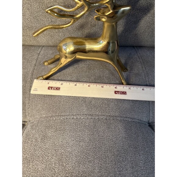 Vintage Brass Reindeer Buck Pillar Heavy Candle Holder - Picture 9 of 14